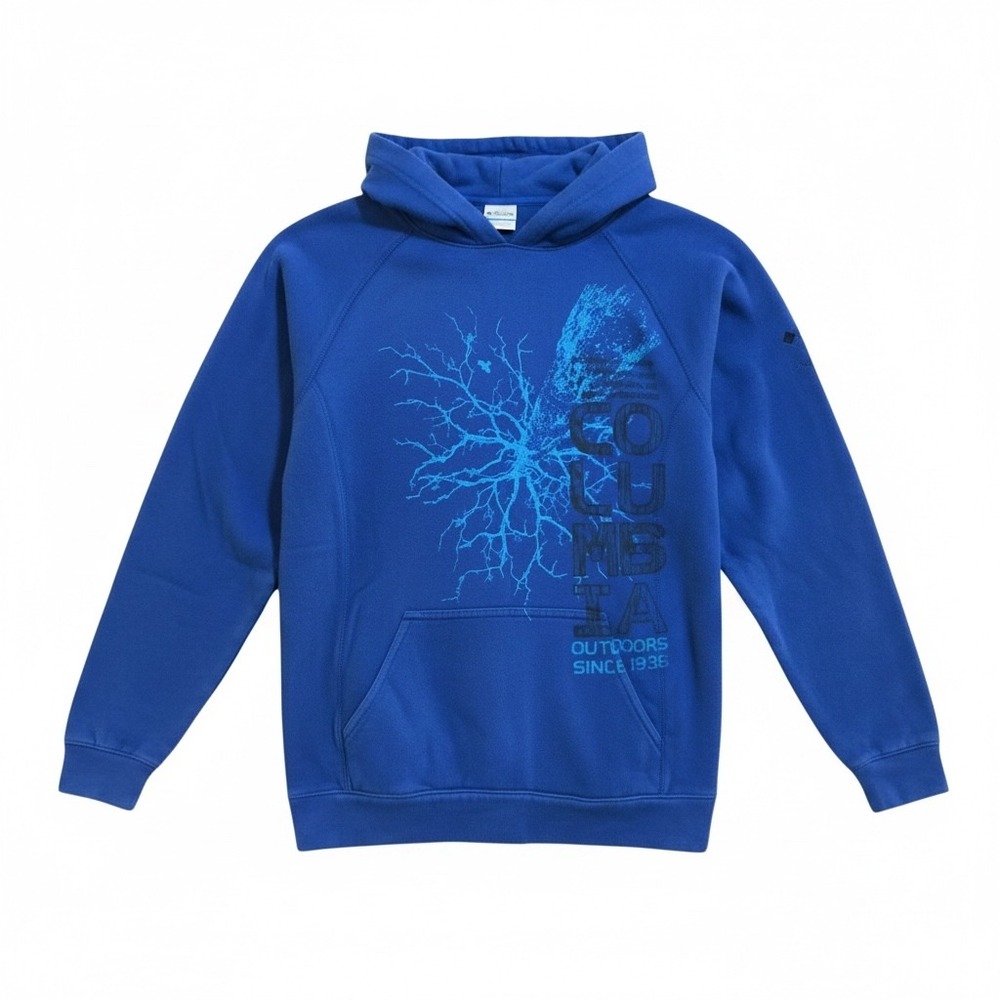 Columbia Boys Royal Blue Graphic Hoodie Sweatshirt Size Large L Youth Raglan